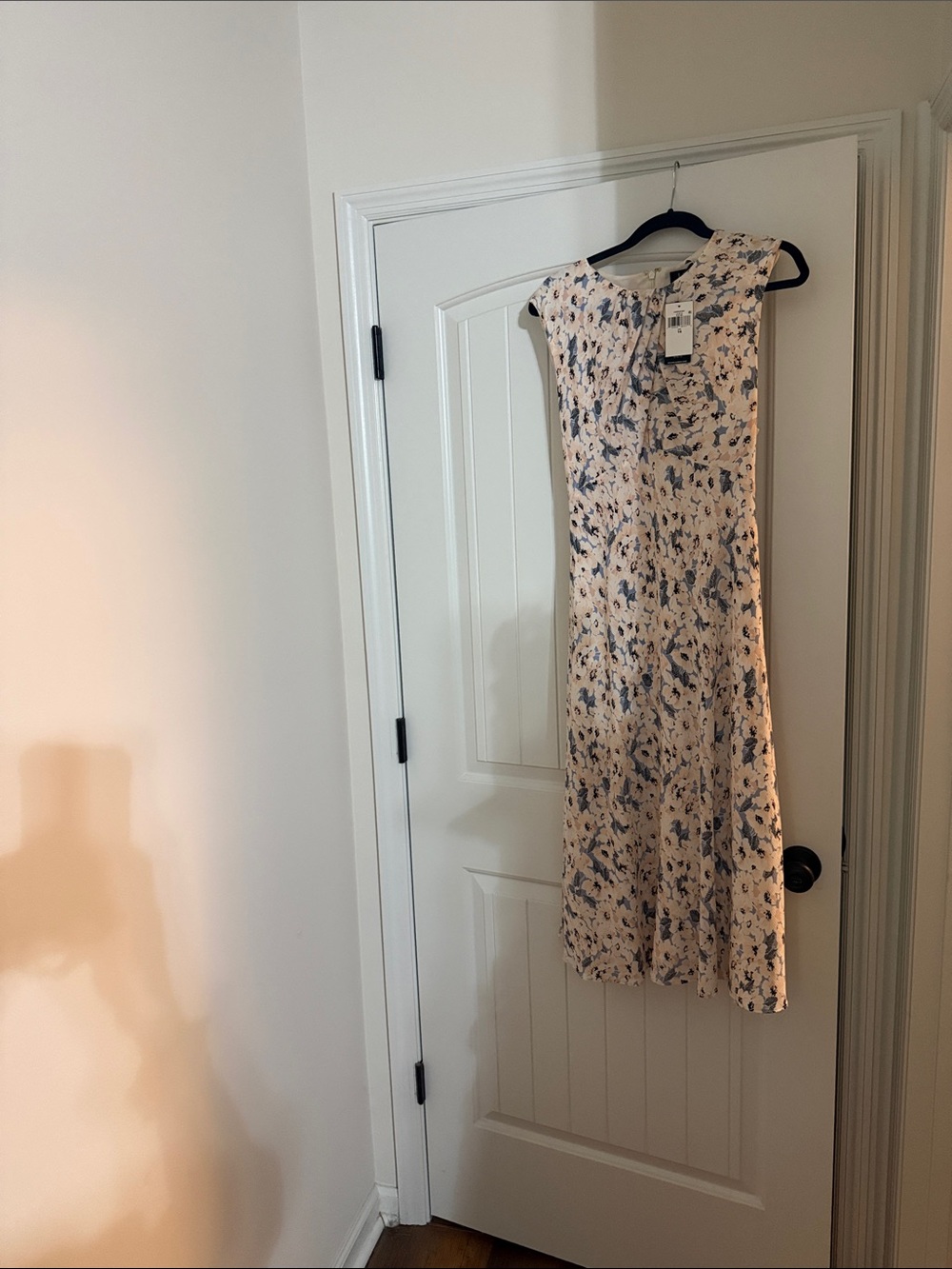 Lauren Ralph Lauren Cream Midi Dress with Blue Floral Pattern